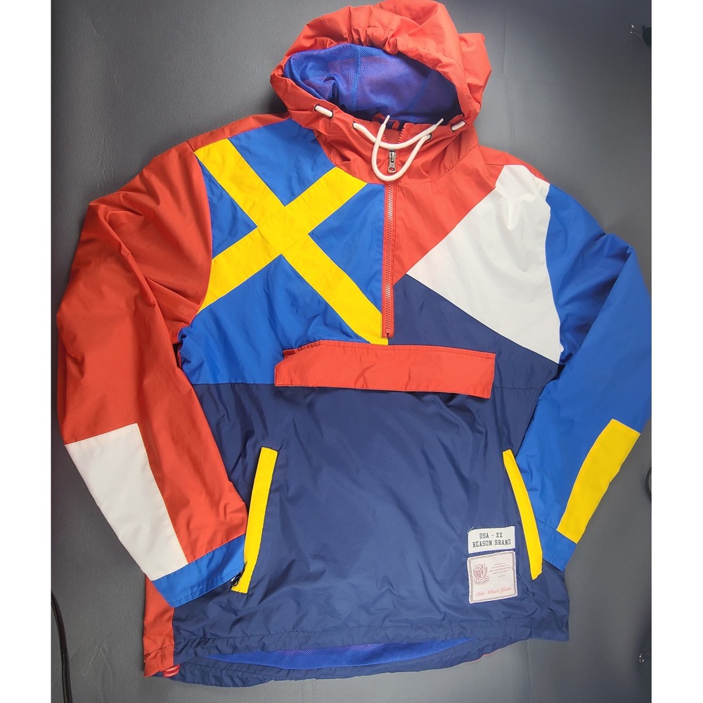 Reason Anorak Windbreaker Jacket Men's Large Colorblock Half-Zip Hooded Pullover